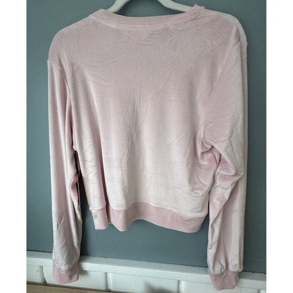 NWT Juicy Couture Large Pink Velour Rhinestone Crewneck Pullover Sweatshirt PJs - Picture 4 of 5